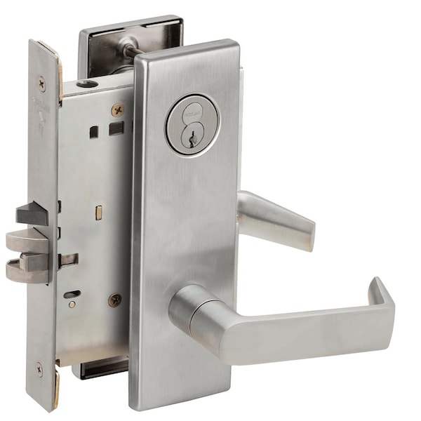 Schlage Grade 1 Institution Mortise Lock, Schlage FSIC With Core, S123 Keyway, 06 Lever, N Escutcheon, Satin L9082R 06N 626 - main
